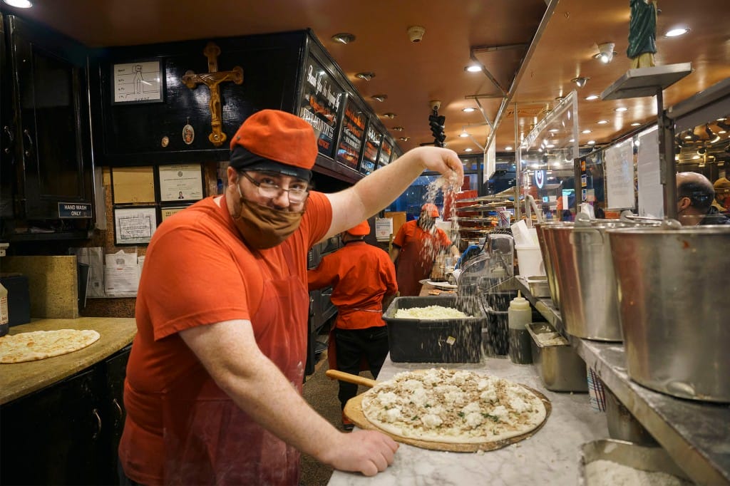 Nicholas Satchell, the New York maker of Pizza Supreme, has seen an increase in office workers as they return during their lunch breaks in Midtown.