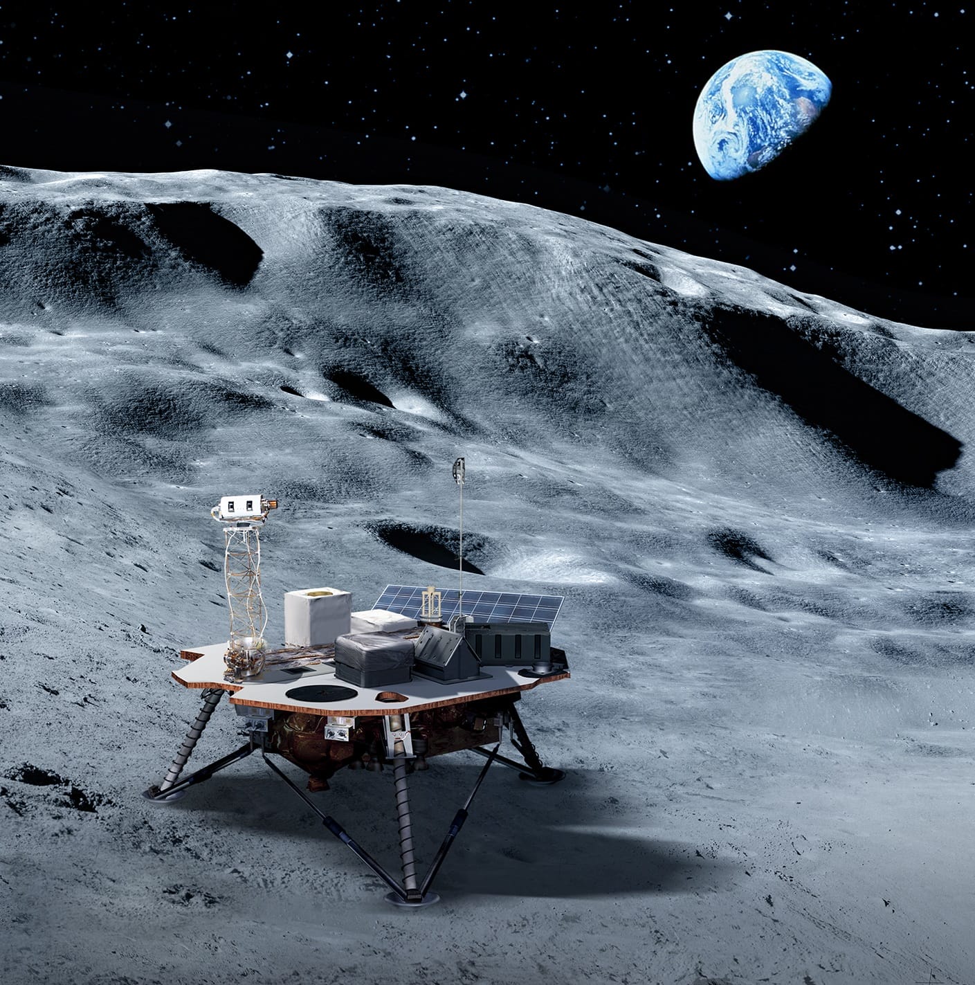 Artist's impression of the CLPS mission on the Moon.