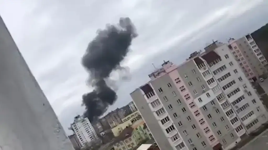Ukrainian officials say a video clip shows the downing of a Russian fighter jet over Chernihiv